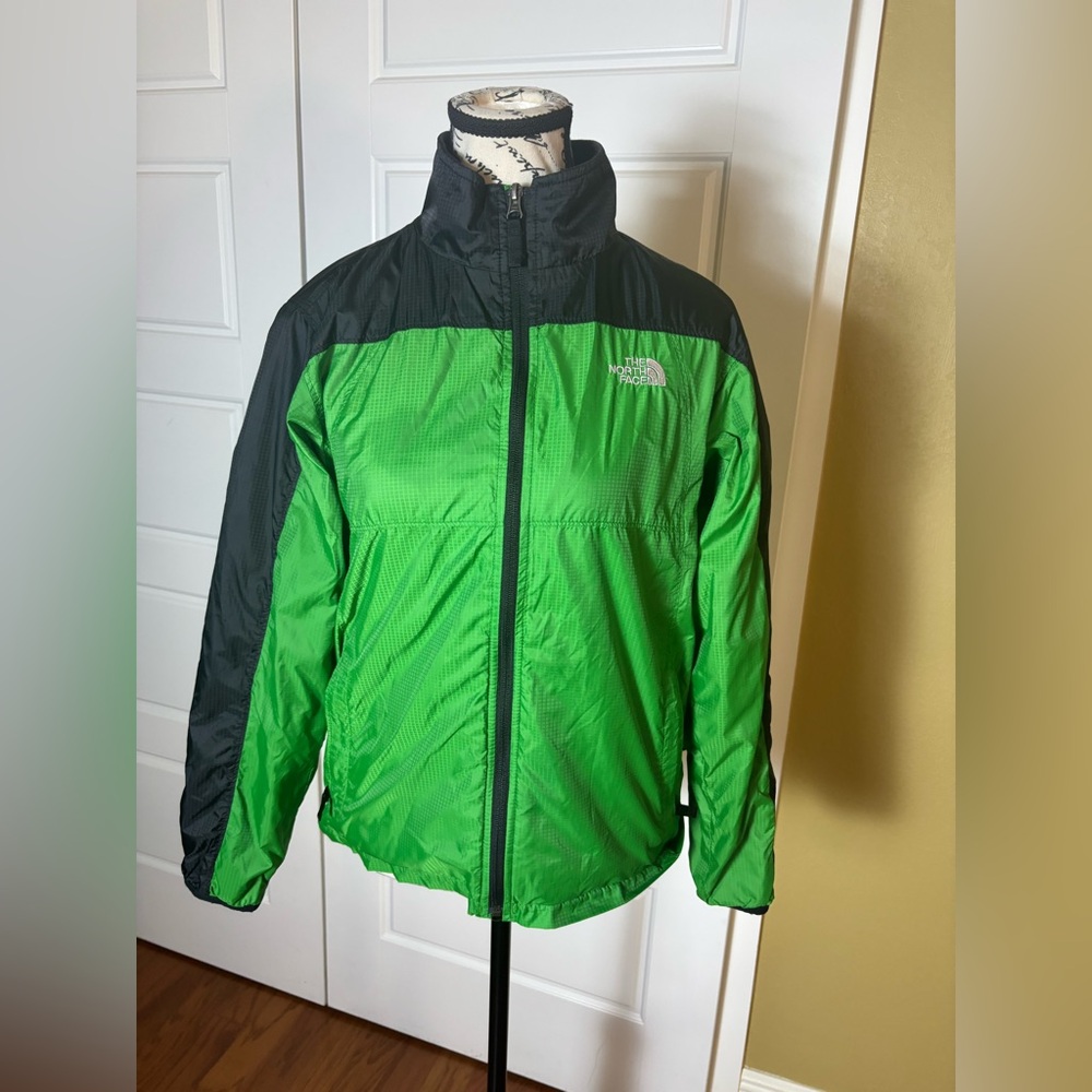 The North Face Boys L (14/16) Full Zip Jacket Windbreaker Green and Black